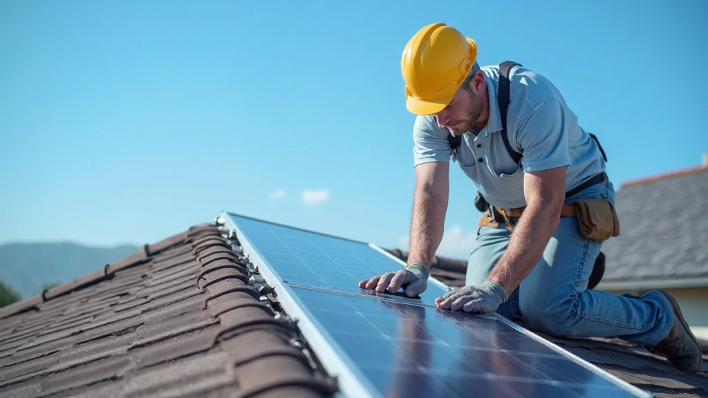 Солнечные панели на крыше жилого дома с четким голубым небом